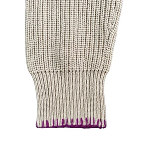 Anthropology NWT Kerri Rosenthal Beige Smiley Face Stitch Hooded Cardigan Medium - Picture 4 of 14